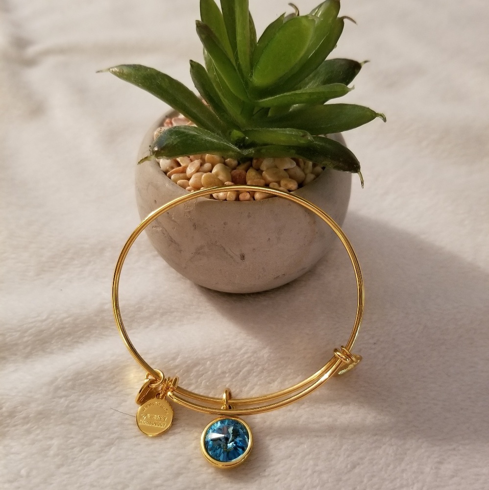 Alex and Ani Gold and Light Blue Charm Bracelet